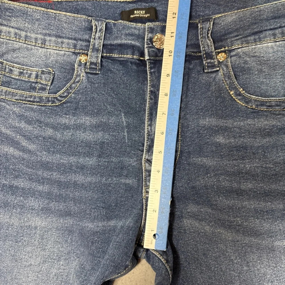 True Religion Men Ricky Relaxed Straight Blue Denim Jean Logo Size 36 (38x34)
